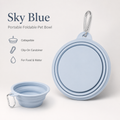 Sky Blue portable foldable pet bowl with clip-on carabiner