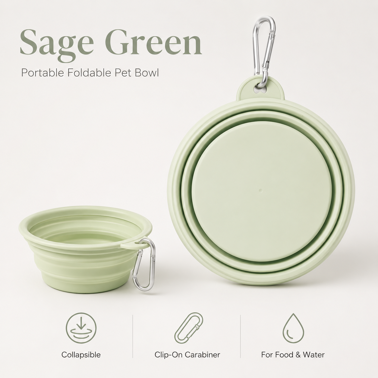 Lavender portable foldable pet bowl with clip-on carabiner