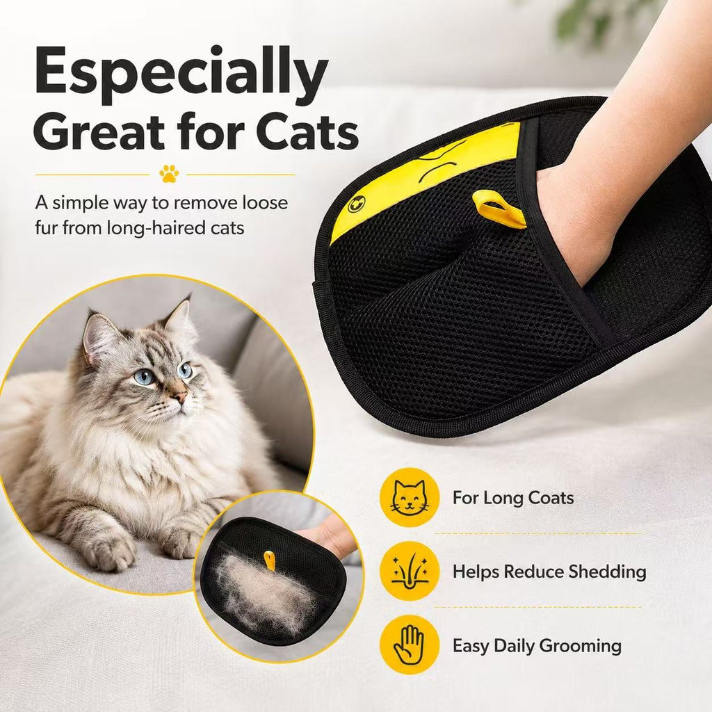 Reusable Pet Grooming Mitt for Cats and Dogs – Gentle Loose Fur Remover for Long-Haired Pets