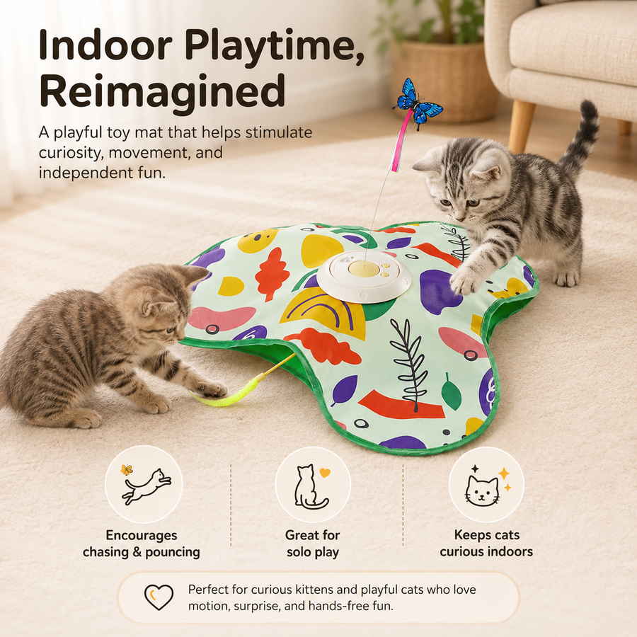 Smart Interactive Cat Play Mat with Auto Sensor & Butterfly Teaser