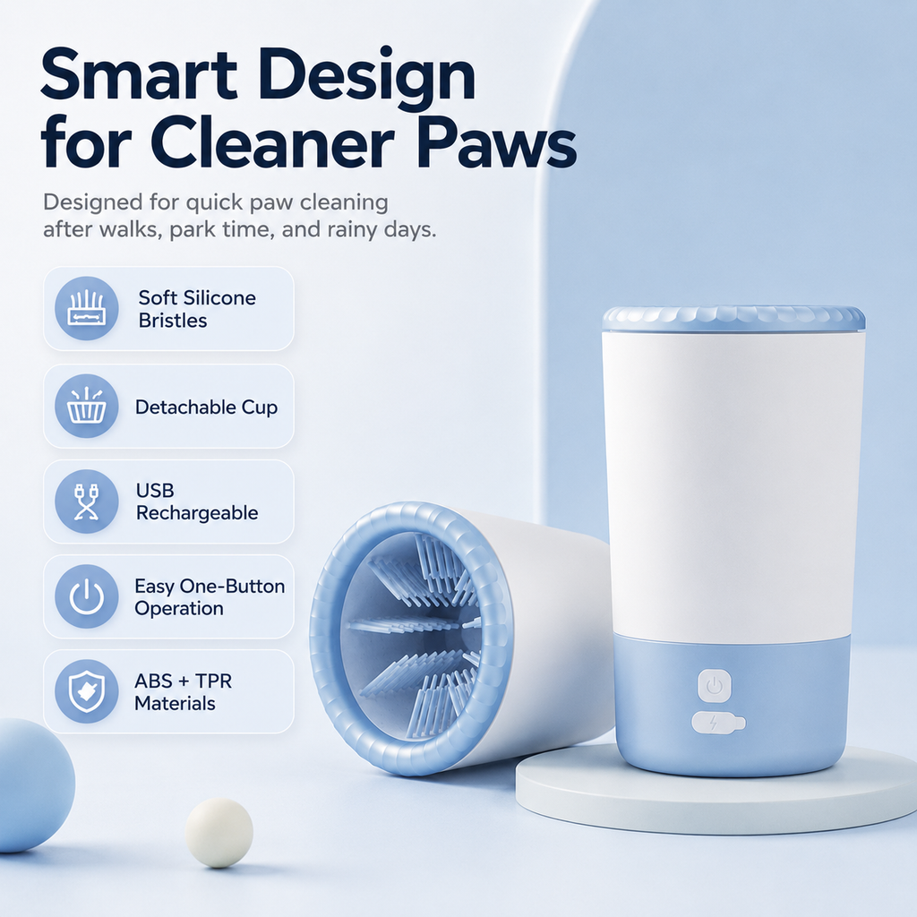 USB rechargeable dog paw cleaner with soft silicone bristles