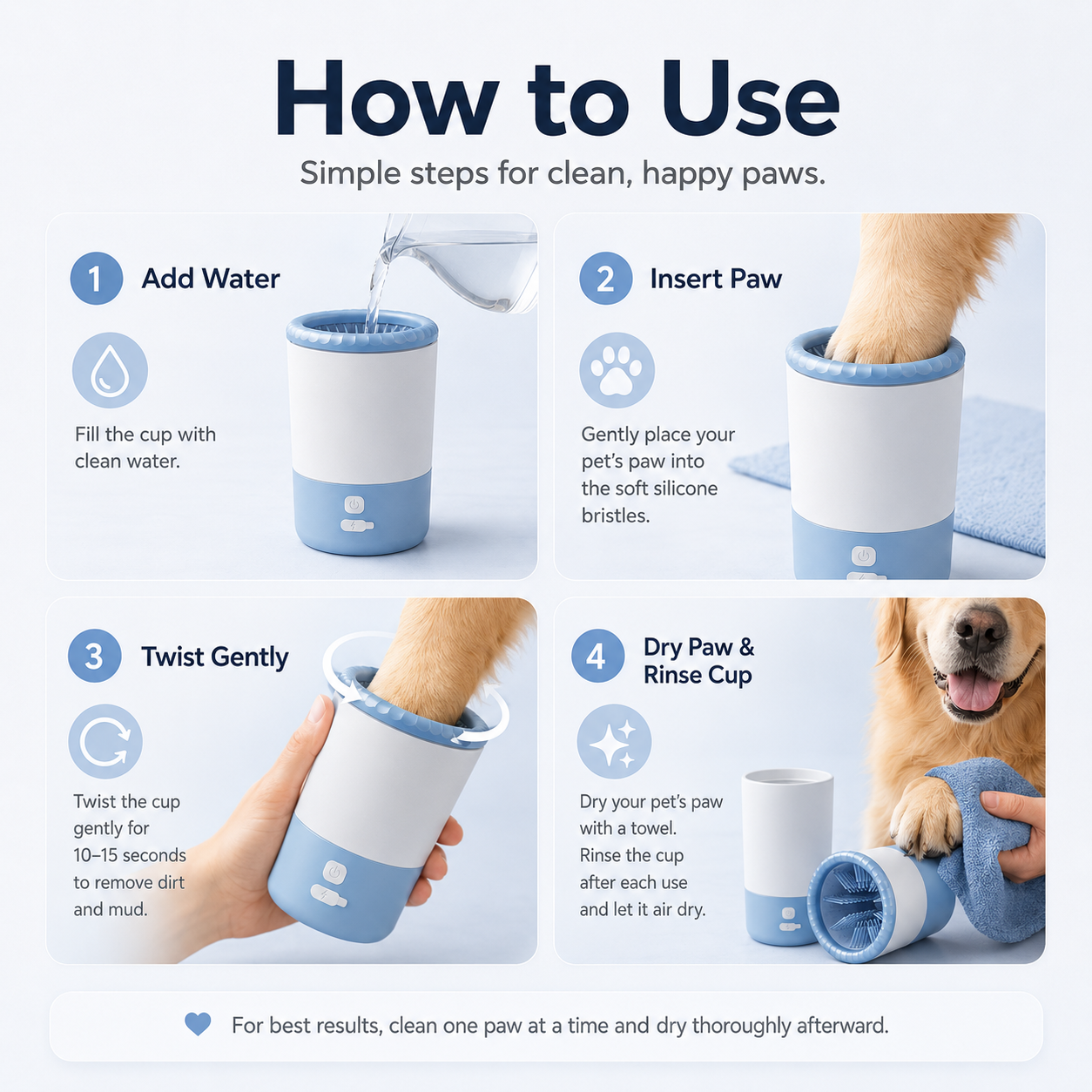 Electric pet paw washer cup with detachable silicone bristle insert