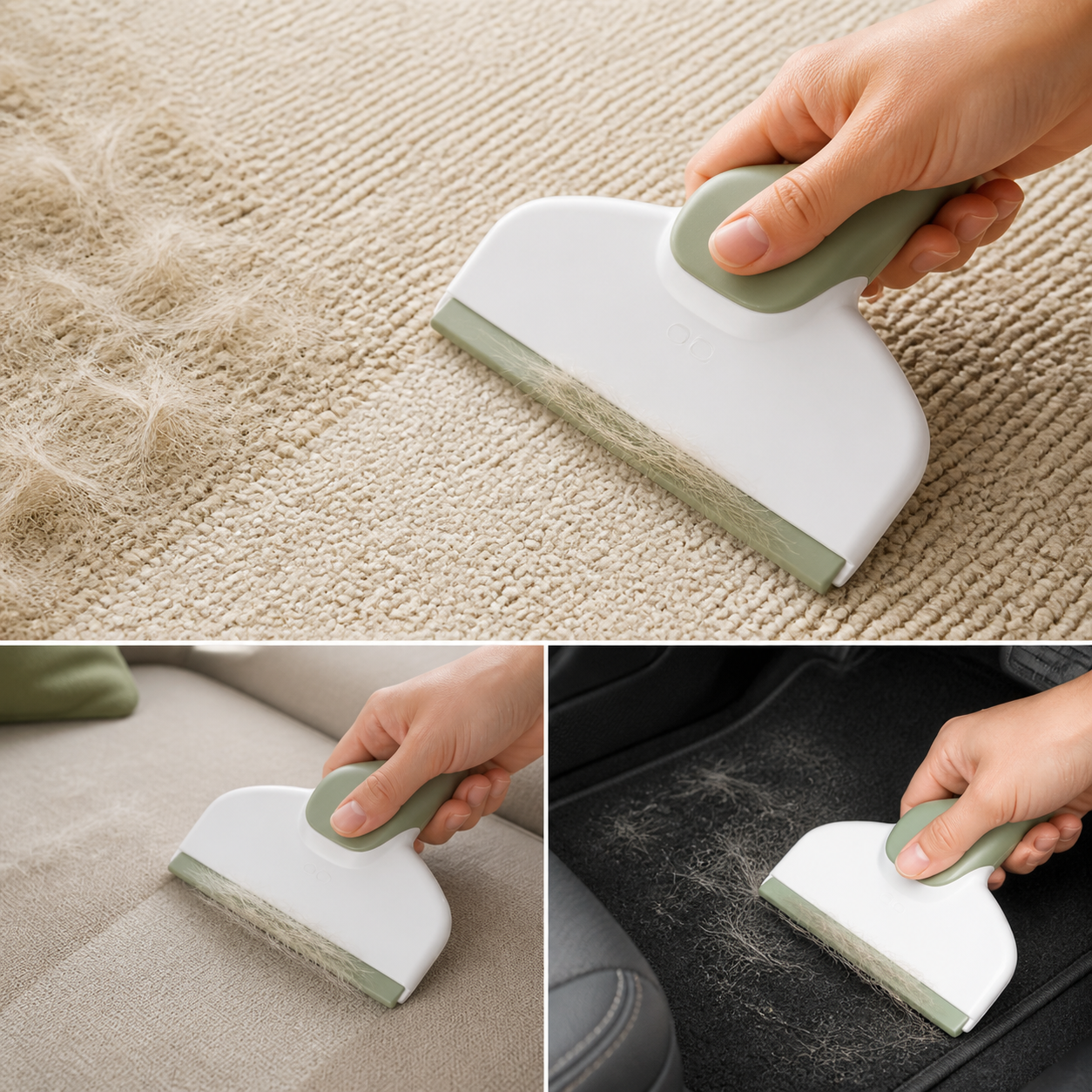 Pet hair detailer scraper removing fur from fabric