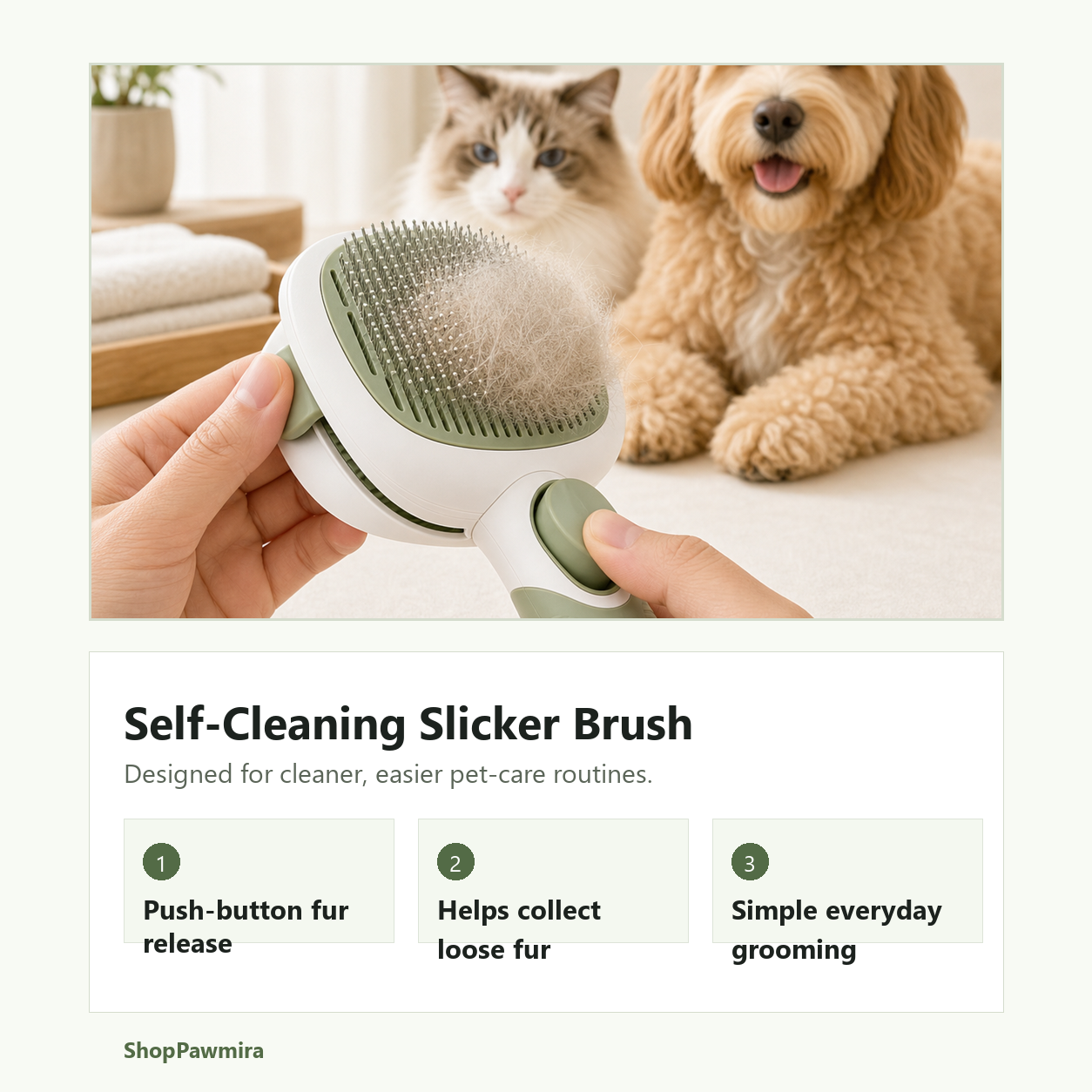Self-cleaning slicker brush key benefits