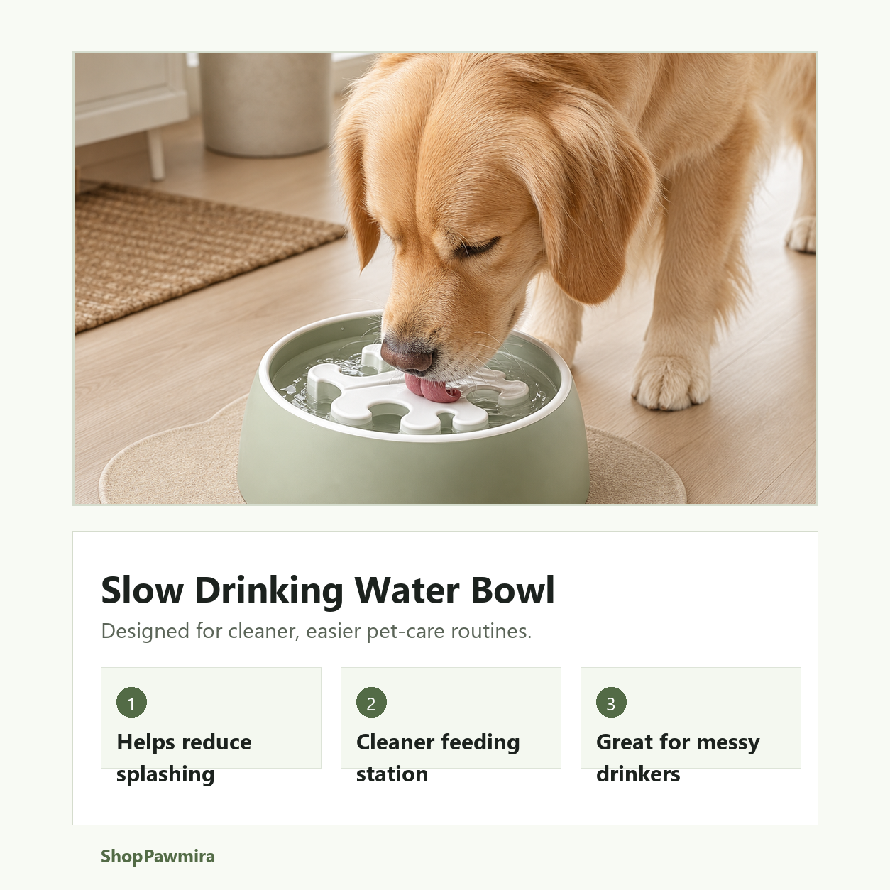 Spill-proof slow drinking water bowl key benefits