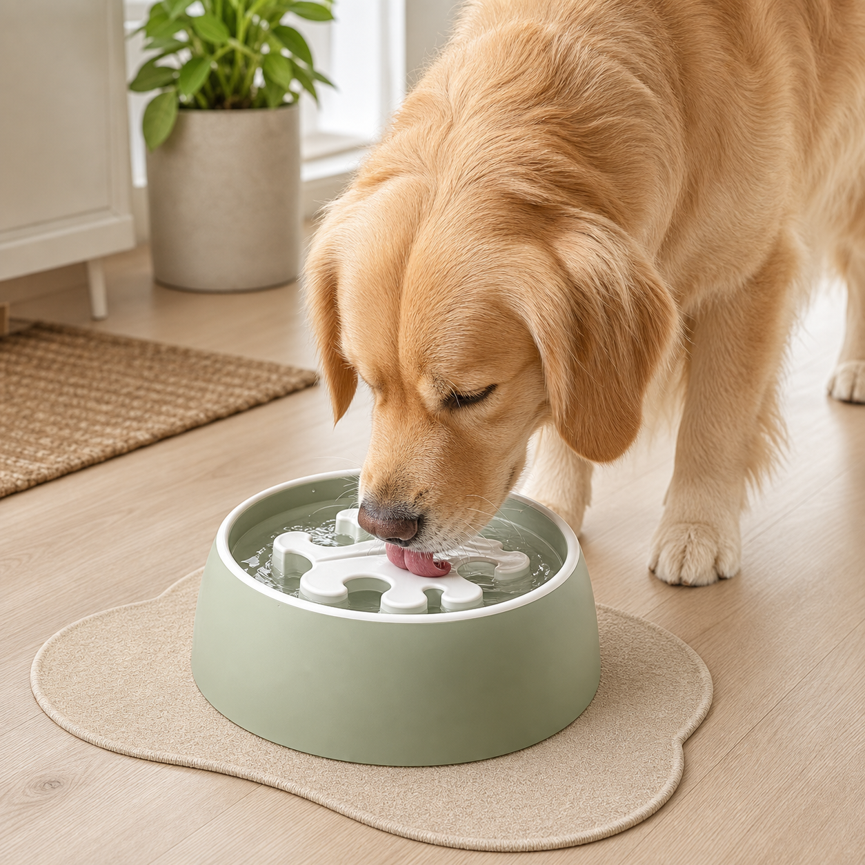 Spill-proof slow drinking water bowl for dogs