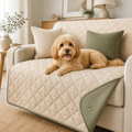 Waterproof pet sofa cover blanket on a beige couch